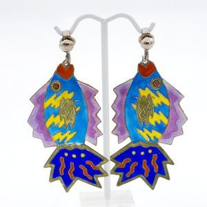 Zarah 925 Sterling Silver Enamel Vintage Colorful Fish Clip On Earrings
